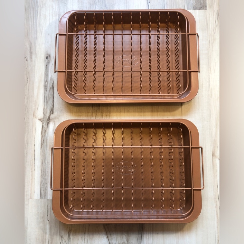 Share Gotham Steel Copper 13x9 Baking Pans w/ Crisper Racks Nonstick 4pc Set